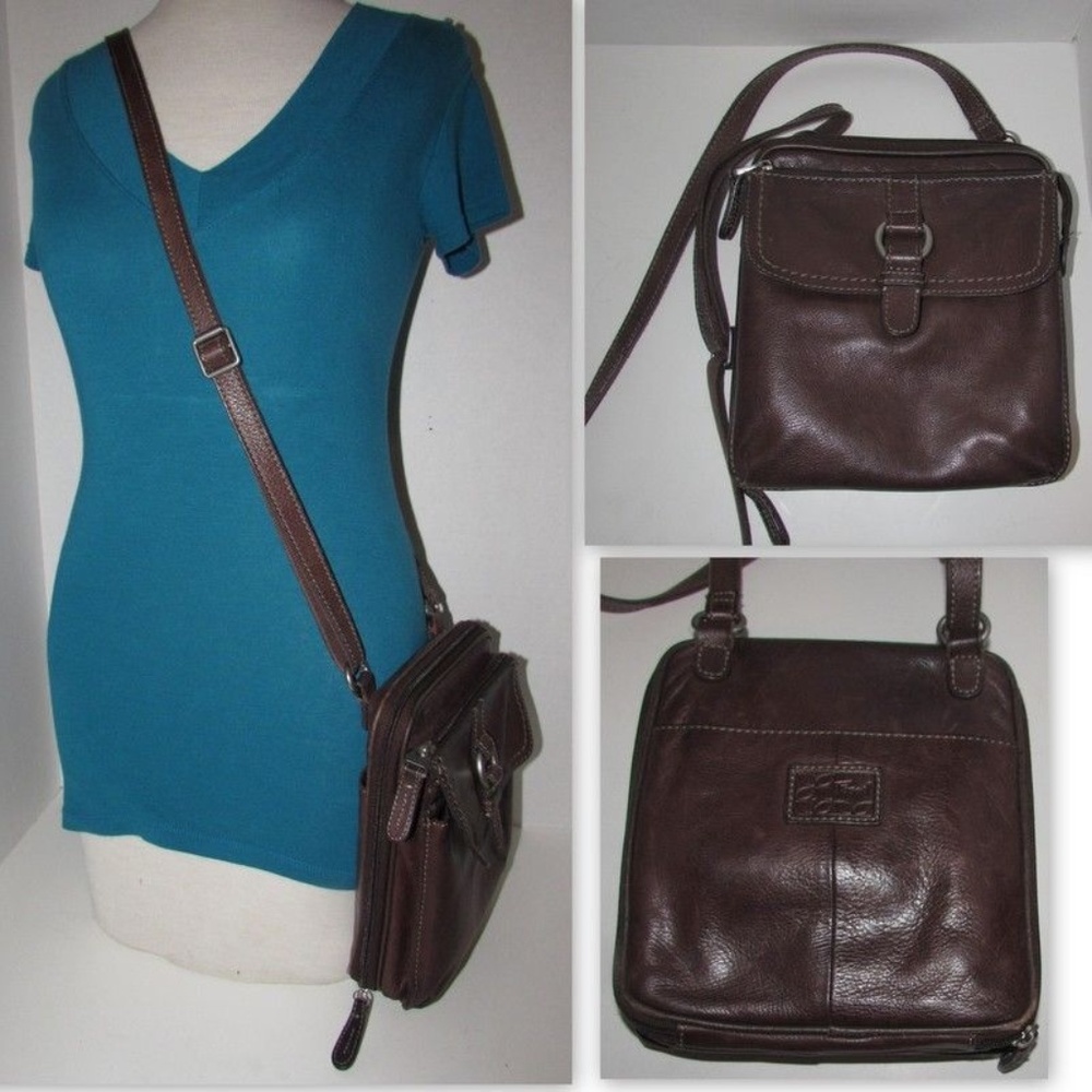 Vintage FOSSIL Brown Crossbody Organizer Handbag